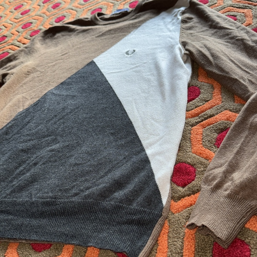 Fred Perry Crewneck Sweater Brown and Black Geometric Design Men's Medium